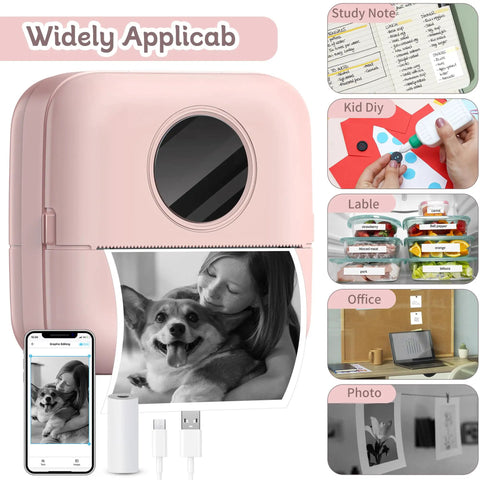 No Sweat Portable Mini Sticker Printer And Slick Inkless Thermal Maker With Effortless Bluetooth Sync For Quick Journaling Labels Study Flashcards And Casual Diy Wall Decals In Fresh Pink, printing photo of a girl and dog.
