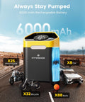 Cordless 160 PSI Tire Inflator Portable Air Pump With Digital Gauge And LED Light beside cars and bikes on road