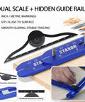 Solid Build Stair Tread Template Tool With Hella Precise Six Fold Measuring Jig For Dead On Staircase Angles And Pro Woodworking Layouts Up To Fifty Two Inches No Sweat Setup showing dual scale with smooth sliding.