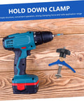 T Slot Clamp Quick Act Hold Down Clamp for Woodworking shown next to a cordless drill on a wooden surface.