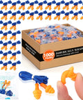 Straight Up Noise Dampening Earplugs Bulk Pack Of One Thousand Corded Silicone Picks With Attached Strings And A Trusted Twenty Five Decibel Rating For Easy Living Reusable Chill Vibes In Bright Blue And Orange Colors in a box with corded pairs.