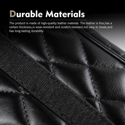 Close-up of Badass Waterproof Leather Car Jumper Cable Bag Portable Trunk Organizer For EV Charging Cords, showcasing durable black leather.