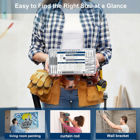 Heavy Duty 264 Piece Drywall Screws And Anchors Kit For Walls And Picture Hanging Stainless Steel Screws With Plastic Wall Anchors