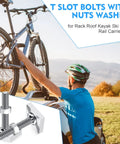 Person using 12 Pack M6 35mm T Slot Bolts With Square Heads For Roof Rack Stainless Steel Heavy Duty T Track Bolts Kit on a bike rack