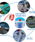 Diagram showing Solder Wick Desoldering Braided Solder Braid Set 1.5 Meter Length Low Residue Copper Wicks used in electronics repair.