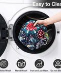 Hand placing paisley Outdoor Patio Cushion Covers 8 Pack Stretch Slipcovers for Sofa Cushions into washing machine
