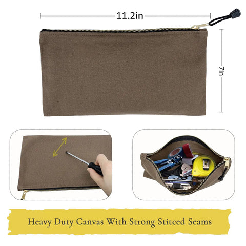 Heavy Duty Canvas Tool Bag Organizer Set Of 7 Pouches in assorted colors showing durable stitching and zippered compartments