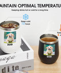 Personalized Black Wine Tumbler With Lid And Straw Double Wall Insulated Stainless Steel Travel Mug Printed In Usa Custom Coffee Cup Solid Flex For Daily Vibes showing hot and cold drink retention.