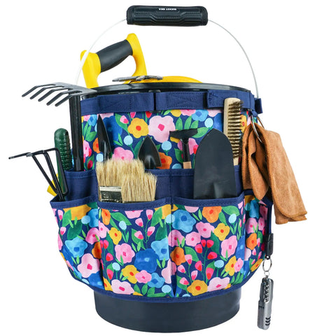 Bucket Caddy Organizer For Garden Tools Fits 3.5 To 5 Gallon Buckets Workhorse Tool Tote With Inside And Outside Pockets