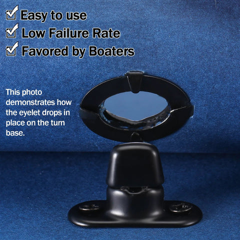 Close-up of Canvas Twist Lock Fastener Kit with turn button fastener on fabric, demonstrating eyelet placement for marine use.