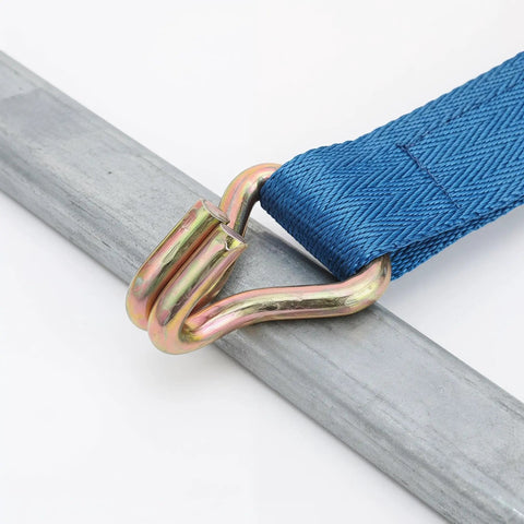 Heavy-Duty Zinc Plated Double J Hooks Set For Ratchet Straps, 1 Inch Truck Straps With Antislip Surface, 8 Pieces in use on metal bar