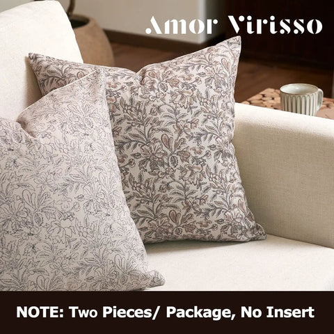 Floral Throw Pillow Covers 20x20 Set Of 2 Vintage Block Print Decorative Pillow Covers For Living Room And Sofa Red And Sand Cotton Farmhouse Cozy Accent No Inserts Included, two floral cotton covers on sofa