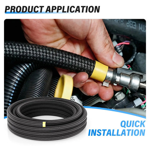 Heavy Duty 4AN Fuel Line Kit Measuring 20 Feet Long Features Nylon Braided Design With 304 Steel Reinforcement installed on engine fitting