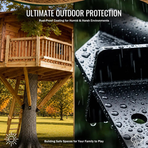 Treehouse supported by Knee Brace Hardware Kit 1.25 Inch Knee Bracket Compatible, 9-Piece Set with wet bracket detail