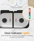 Top view of Dual Waffle Maker With Heart And Classic Plates showing indicator lights and temperature knobs, breakfast game changer.