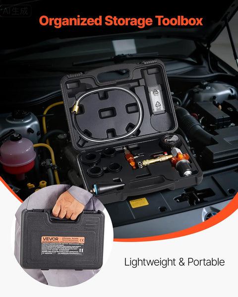 Universal Radiator Vacuum Refill Kit With Precision Gauge And Steel Tool Chest for easy coolant filling and organization.