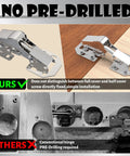 24 Pack Hidden Hinges Soft Close Surface Mount Concealed Cabinet Hinges For Frameless Kitchen Cabinets No Pre Drill Holes Easy Install For Cabinet Doors Durable Steel Construction Great For Modern Cupboards displayed in comparison with conventional hinges, showing easy installation and sleek design.