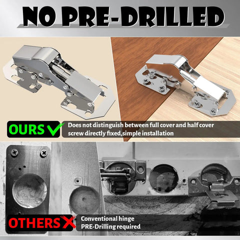 Upgraded Soft Close Surface Mount Hinges For Frameless Kitchen Cabinets showing easy installation without pre-drilling.