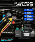 4.5 CFM AC Vacuum Pump And Gauge Set With 4 Way Manifold, Color Coded Hoses, Electronic Leak Detector, R134a R22 R410a Taps And Quick Couplers, Vacuum Oil, And A Beast Carrying Case For Auto And Home HVAC Evacuation