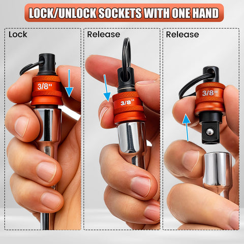 Five Piece Socket Holder Key Chain With Quick Release Carabiner For Three Eighth Inch Drive Sockets Built Tough Aluminum And Steel Organizer For Mechanics Linemen Construction Pros And Carpenters