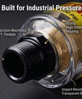 Close-up of air dryer for compressor inline water separator and tool oil 1 quarter inch NPT moisture filter, highlighting features.