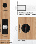 Round Pocket Door Lock And Edge Pull Privacy Latch With Color Coded Indicators Dope Matte Black Flush Pocket Door Hardware Fits 1-1/4 To 2-1/5 Inch Door Thickness And 2-3/8 Inch Backset, dimensions shown on wood surface.