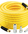 Hybrid Air Hose Half Inch By 100 Feet With Half Inch MNPT Ends Bend Restrictors And 3 Piece Coupler And Plug Kit