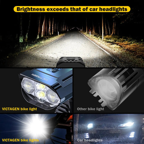 Comparison of 9000 Lumen Bike Headlight With High And Low Beams For Night Riding Ultra Bright Waterproof MTB Bicycle Light and car headlight