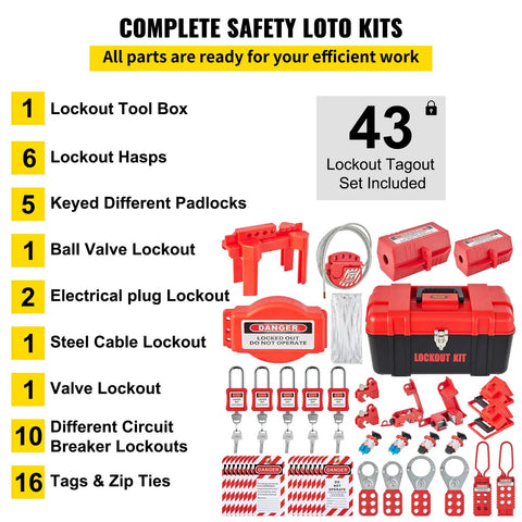 43 Piece Industrial Lockout Tagout Safety Kit Featuring Key Padlocks And Assorted Colored Tags For Electrical Mechanical Jobsite Protection Tough As Nails Hard Hat Crew Essential