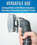 Power Oscillating Multi Tool For Quick Drywall Cuts And Single Gang Electrical Outlet Box Installations with metal blade attachment