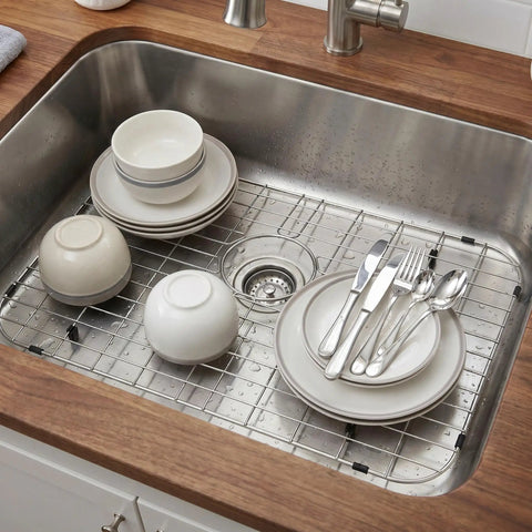 26 Inch Kitchen Sink Bottom Grid And Protector For Handmade Single Bowl Sink With Center Drain Hole, Heavy Duty Stainless Steel Grid
