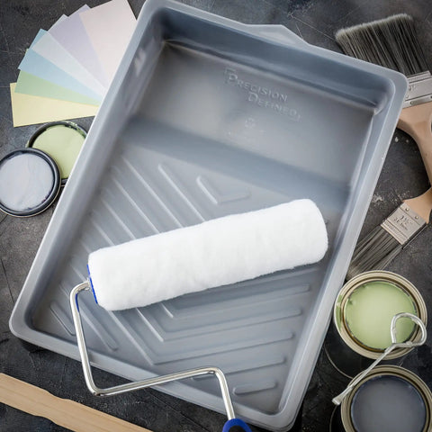 Heavy Duty 9 Inch Paint Tray Liners 10 Pack For Roller Trays Deep Pocket Plastic Paint Pan Disposable Liner Set For Clean Quick Paint Jobs And Pro Grade Results No Mess Cleanup with roller brush and paint samples