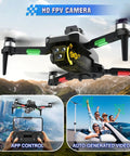 GPS Drone With Camera For Beginners Dual Camera FPV Quadcopter flying outdoors with mountains and FPV control interface.