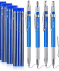4 Pack Welders Pencils With 48 Silver Round Refills, Metal Marker Pen With Built In Sharpener And Clip, 2mm Refill