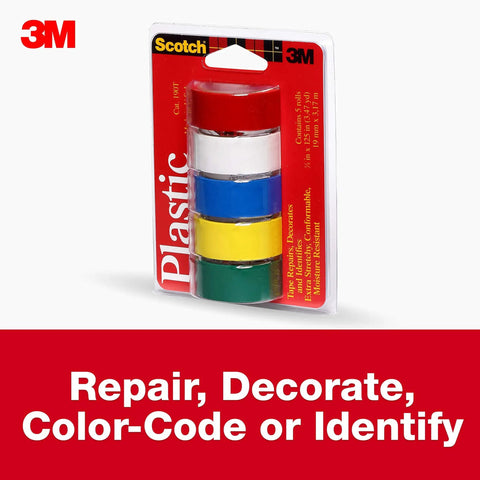Colorful Tape Pack Five Rolls DIY Friendly Three Quarters Of An Inch Wide By One Hundred Twenty Five Inches Long Waterproof Vinyl Tape