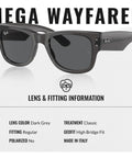 Product image of Mega Wayfarer Square Sunglasses For Men And Women Non Polarized, shown with fitting and lens details.