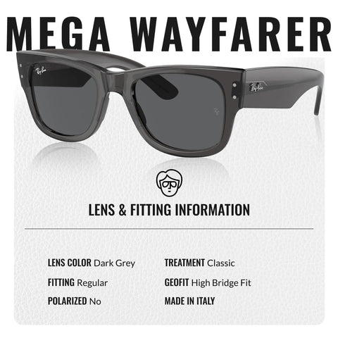 Product image of Mega Wayfarer Square Sunglasses For Men And Women Non Polarized, shown with fitting and lens details.