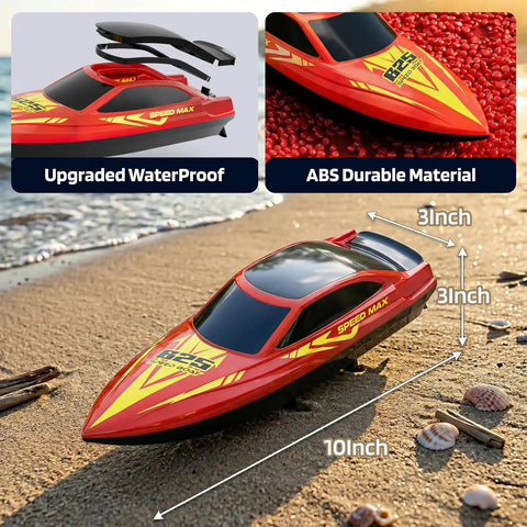 Kids RC Boat With LED Lights Self Righting Waterproof Fast Racer For Pool Lake River Or Pond Dual Speed Modes 10 inch size