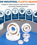 Eight Pack POM Plastic Bearings 4x11x4 mm Deep Groove Ball Bearings With Glass Balls And Nylon Cage Displayed on Blue Surface