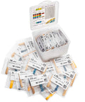 Massive 1200 Piece Resistor Assortment Kit With 38 Values, 1/4W 1% Metal Film Resistors, ROHS Compliant, open box with labeled bags