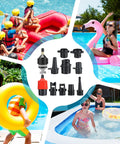 Inflatable Paddle Board Pump Adapter Kit With Boat Standard Valve Converters And Nozzle Set, shown with kids on inflatables