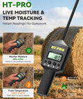 Hardcore Hay Moisture Meter With 20 Inch Reinforced Probe, Digital Temperature Readout For Alfalfa And Bales, Pro Grade Carry Bag Included, Works On Square And Round Hay Bales, Keeps Your Harvest Fresh And Storage Safe. Hay meter on bale