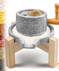 Manual Granite Stone Grain Mill With Wooden Base And Heavy Duty Handle For Flour Grain And Spice Grinding In Home Kitchen