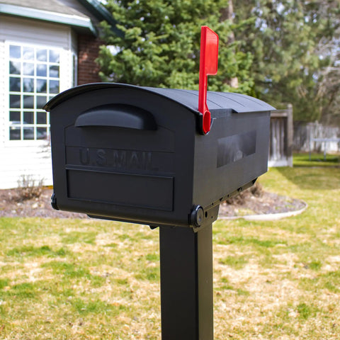 Large Capacity Plastic Post Mount Mailbox In Black For Outdoor Use, Weatherproof And Rustproof, USPS Compatible on lawn