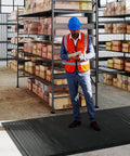 3 By 7 Foot Anti Fatigue Floor Mat Extra Thick One Inch For Machinist Shop Garage Standing Pad With Anti Static Rubber Top EPDM Foam Core And Conductive Bottom To Reduce Foot And Leg Fatigue Black in warehouse setting