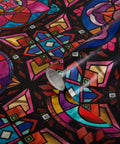 Close-up of Lancaster Stained Glass Window Privacy Film With Static Cling Two Way Day And Night UV Blocking 95 Percent Removable.