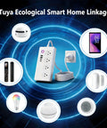 Ditch The Clutter With This Slick Smart Zigbee Power Strip Surge Protector Extension Cord connected to a wall socket, showing 4 AC outlets and USB ports.