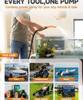 Man using Grab And Go Portable Electric Fuel Transfer Pump Cordless Gas Siphon Battery Operated Fuel Dispenser near a fish tank.