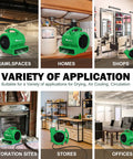 One Quarter HP Air Mover With 1000 CFM Two Speeds Drying And Cooling Fan In Various Locations, Copper Motor Roto Mold Housing Durable Green Unit