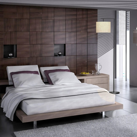 Modern bedroom with Floor Lamp With Lampshade, 3 Color Temperatures From 3000K To 5000K, 9W LED Bulb Included, stylish setting.